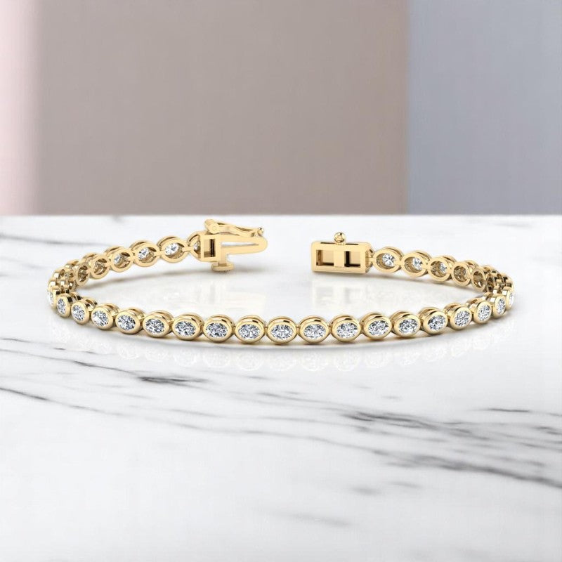 6.00ct Oval Cut Lab Grown Diamond Tennis Bracelet for Women, 14K Rose Gold, Bezel Set
