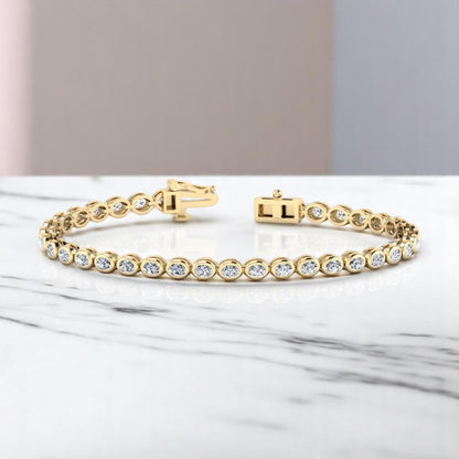 4.00 ct Bezel Set Oval Lab Grown Diamond Tennis Bracelet, 14K Rose Gold, Modern Sustainable Jewelry