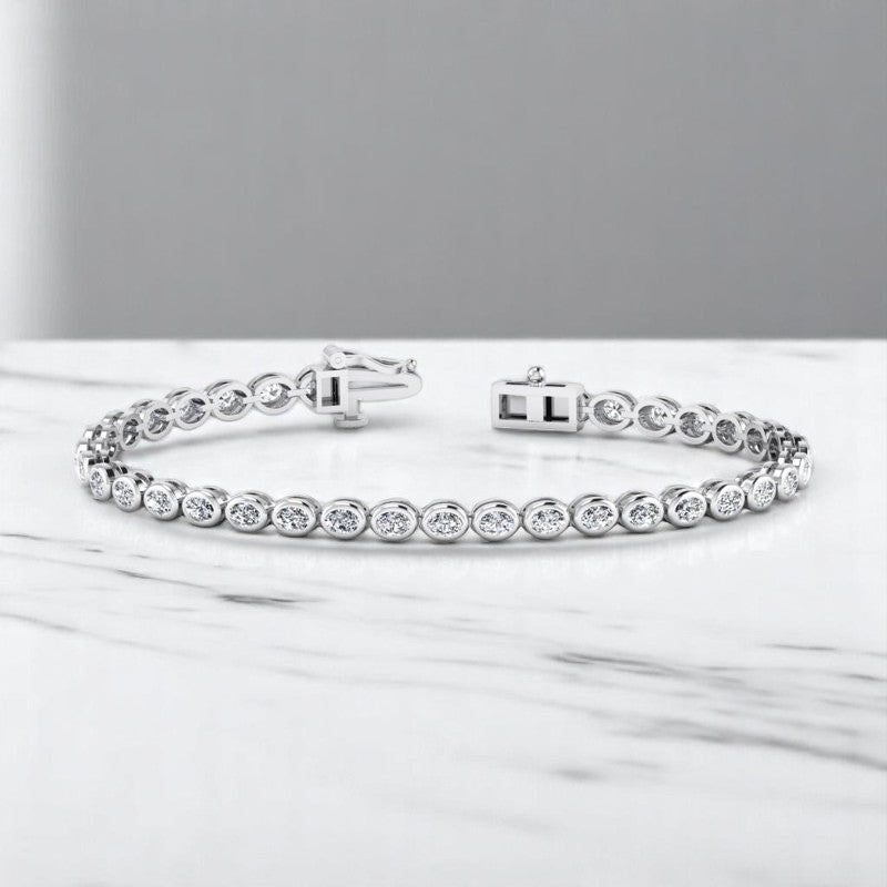 6.00ct Oval Cut Lab Grown Diamond Tennis Bracelet for Women, 14K Rose Gold, Bezel Set
