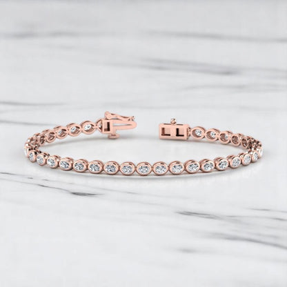 4.00 ct Bezel Set Oval Lab Grown Diamond Tennis Bracelet, 14K Rose Gold, Modern Sustainable Jewelry