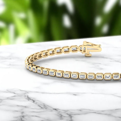 4.00 Ct Emerald Cut Lab Grown Diamond Tennis Bracelet, 14K Rose Gold, Bezel Set Design