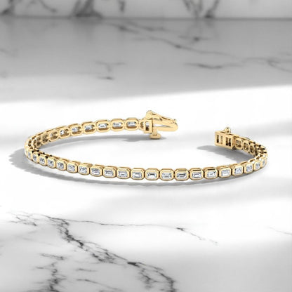 4.00 Ct Emerald Cut Lab Grown Diamond Tennis Bracelet, 14K Rose Gold, Bezel Set Design