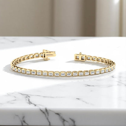 4.00 Ct Emerald Cut Lab Grown Diamond Tennis Bracelet, 14K Rose Gold, Bezel Set Design