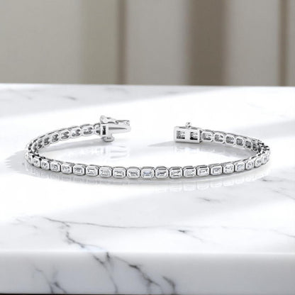 4.00 Ct Emerald Cut Lab Grown Diamond Tennis Bracelet, 14K Rose Gold, Bezel Set Design