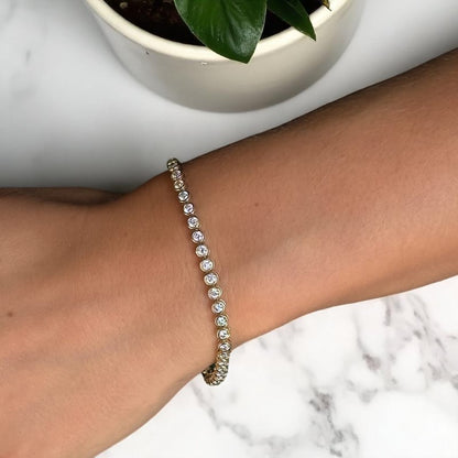 Sustainable Bezel Set 5.00 ct Round Cut Lab Grown Diamond Tennis Bracelet, 14K Yellow Gold