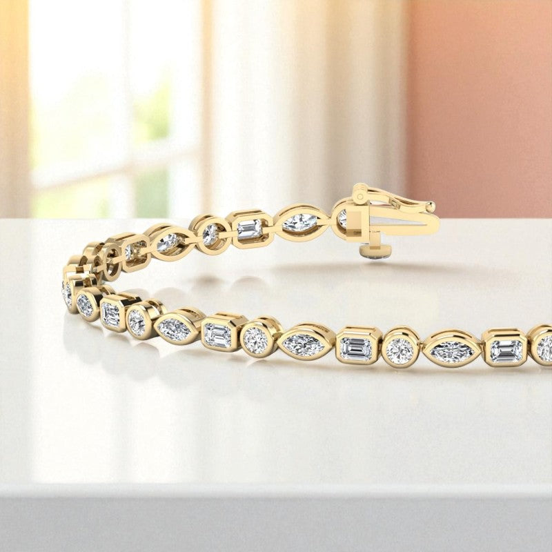 9.00ct Mixed Shape Lab Grown Diamond Bracelet for Women,14K Gold
