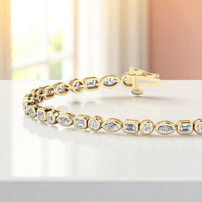9.00ct Mixed Shape Lab Grown Diamond Bracelet for Women,14K Gold
