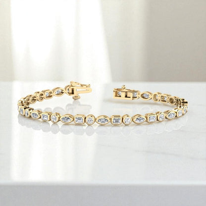 Dainty 8.00ct Mixed Shape Lab Grown Diamond Tennis Bracelet, Bezel Setting
