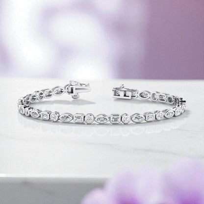 10.00ct Modern Bezel Mixed Shape Lab Grown Diamond Bracelet, 14K Gold