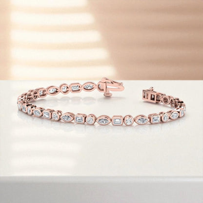 9.00ct Mixed Shape Lab Grown Diamond Bracelet for Women,14K Gold
