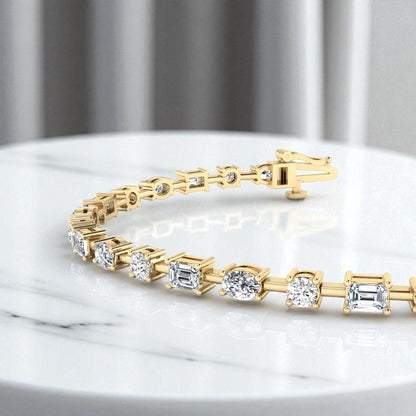 9.00ct Prong Set Mixed Shape Lab Grown Diamond Tennis Bracelet for Women,14K Gold