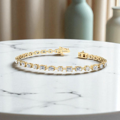 9.00ct Prong Set Mixed Shape Lab Grown Diamond Tennis Bracelet for Women,14K Gold