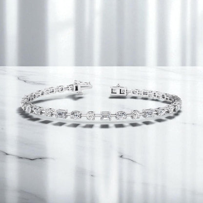 7.00ct Unique Mixed Shape Lab Grown Diamond Tennis Bracelet,Prong Set