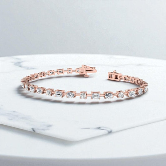 10.00ct Modern Prong Set Mixed Shape Lab Grown Diamond Bracelet, 14K Gold