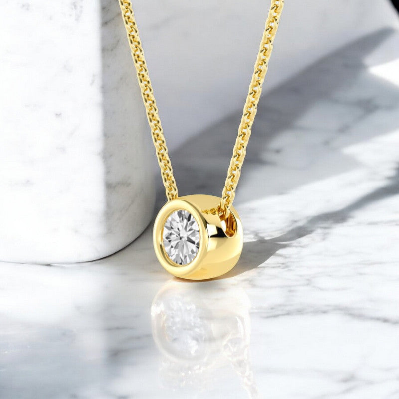 3/4ct Round Cut Classic Solitaire Lab Grown Diamond Bezel Set Pendant Necklace