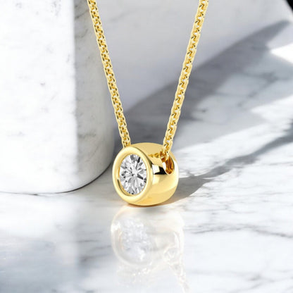 1.50ct Round Cut Classic Solitaire Lab Grown Diamond Pendant Bezel Set Necklace