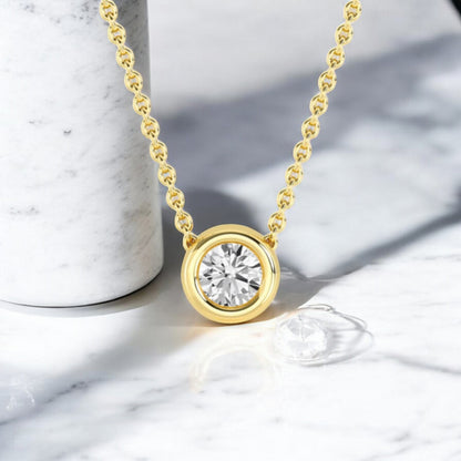 1.50ct Round Cut Classic Solitaire Lab Grown Diamond Pendant Bezel Set Necklace