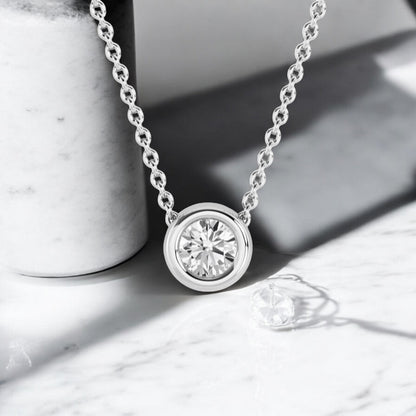 1.50ct Round Cut Classic Solitaire Lab Grown Diamond Pendant Bezel Set Necklace