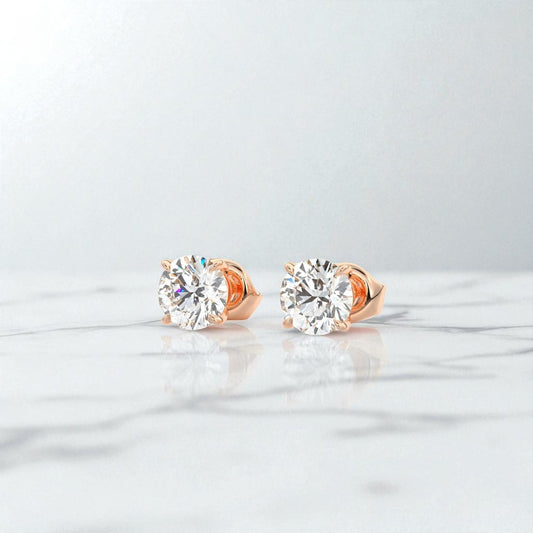 1/2ct Lab Grown Diamond Stud Earrings • 14K Yellow Gold Classic Solitaire Earrings