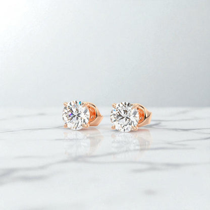 1.50Ct Round Cut Solitaire Lab Grown Diamond Stud Earrings 14K Rose Gold Earrings