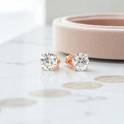 1.50Ct Round Cut Solitaire Lab Grown Diamond Stud Earrings 14K Rose Gold Earrings