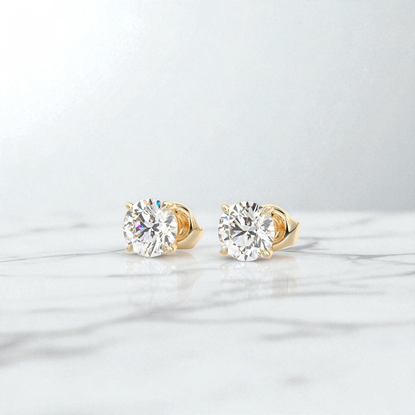 1/2ct Lab Grown Diamond Stud Earrings • 14K Yellow Gold Classic Solitaire Earrings