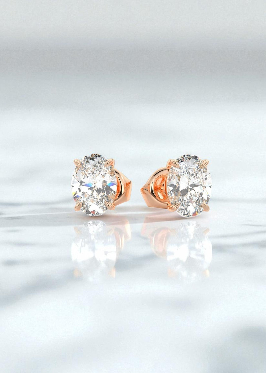 4 Carat Oval Cut Lab Grown Diamond Stud Earrings • Classic Solitaire Earrings