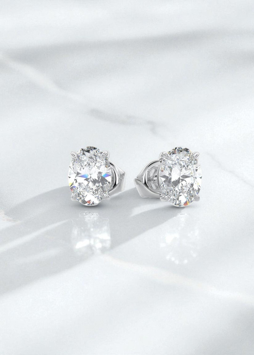 4 Carat Oval Cut Lab Grown Diamond Stud Earrings • Classic Solitaire Earrings