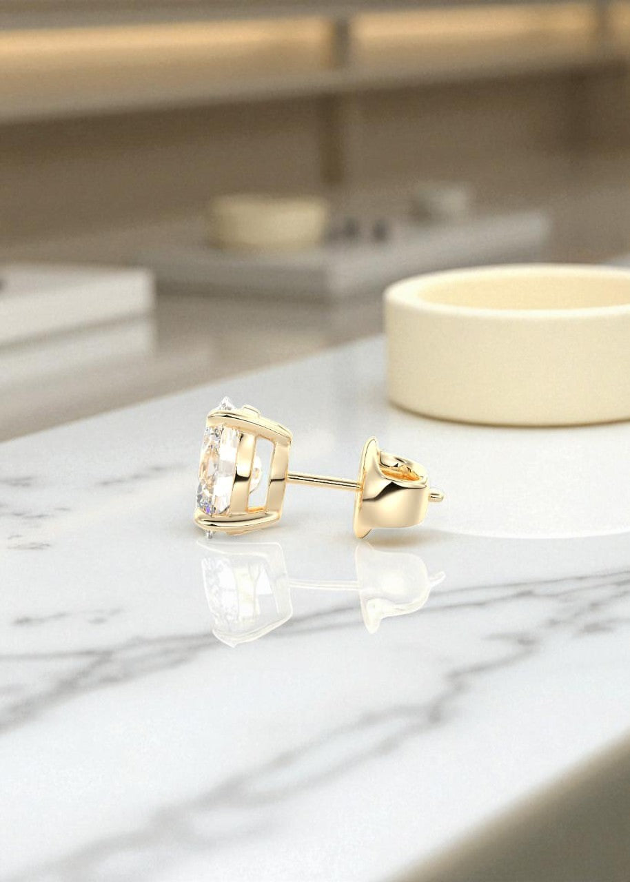4 Carat Oval Cut Lab Grown Diamond Stud Earrings • Classic Solitaire Earrings
