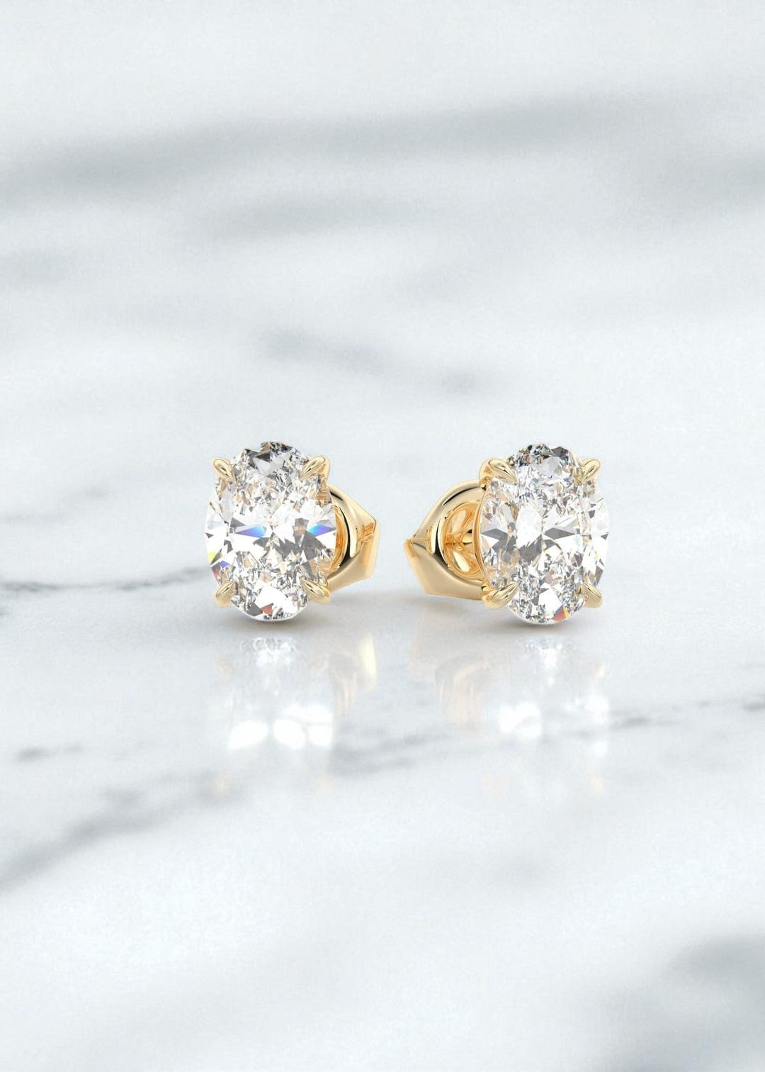 4 Carat Oval Cut Lab Grown Diamond Stud Earrings • Classic Solitaire Earrings