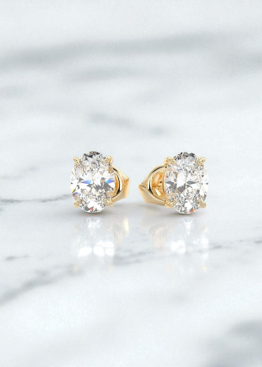 4 Carat Oval Cut Lab Grown Diamond Stud Earrings • Classic Solitaire Earrings