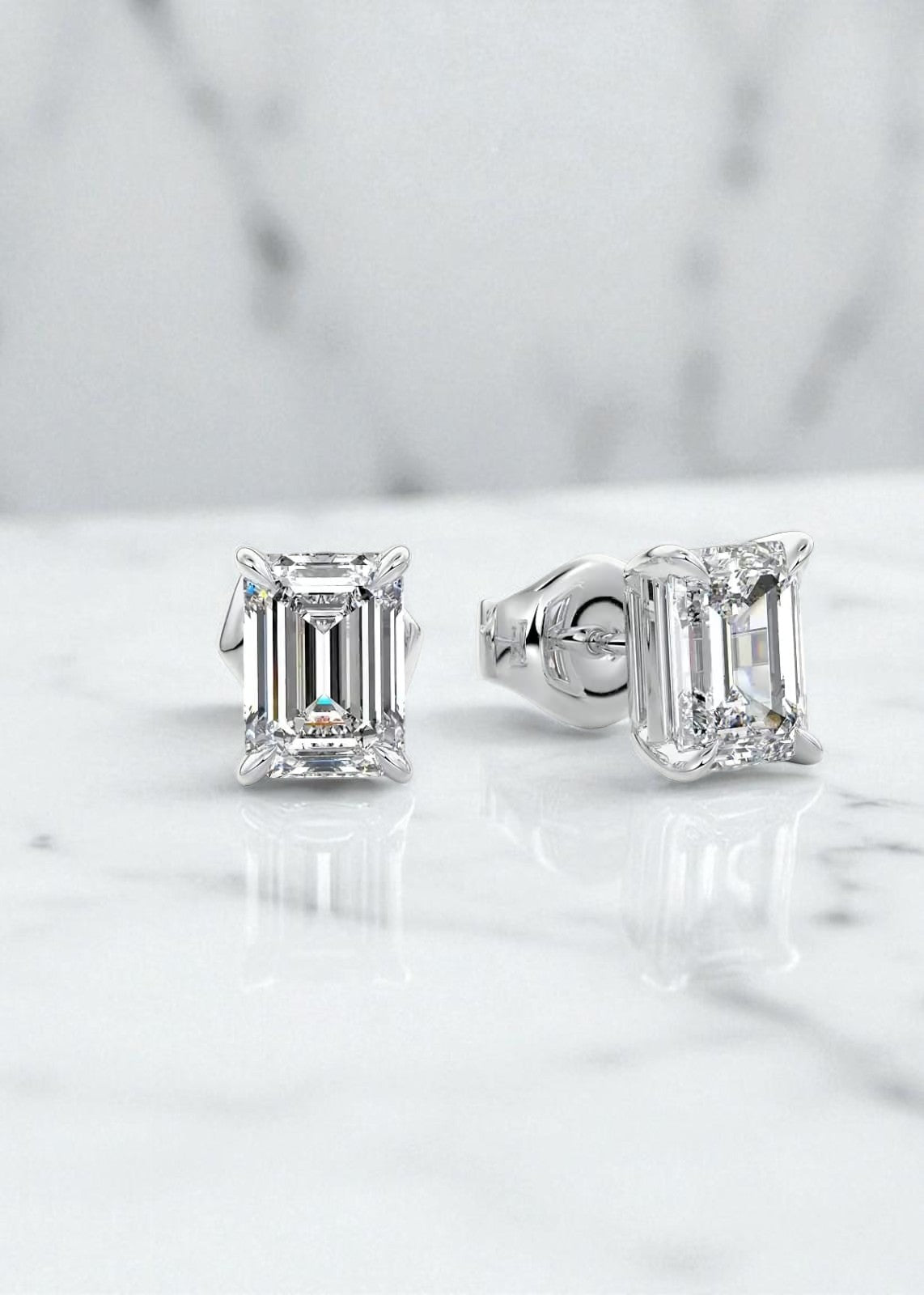 2.00 Ct Emerald Cut  Solitaire Lab Grown Diamond Stud Earrings, 14K Rose Gold Earrings