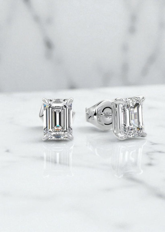 2.00 Ct Emerald Cut  Solitaire Lab Grown Diamond Stud Earrings, 14K Rose Gold Earrings