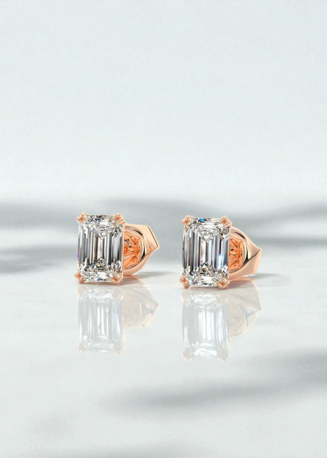 4 Carat Double Scoop Emerald Cut Moissanite Stud Earrings