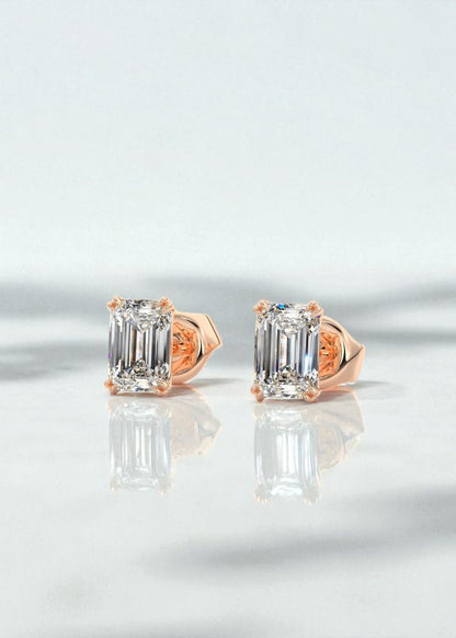 2.50 Ct Double Scoop Emerald Cut Lab-Grown Stud Earrings