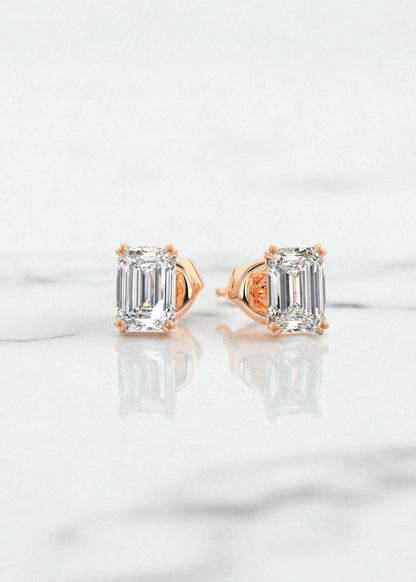 2.50 Ct Double Scoop Emerald Cut Lab-Grown Stud Earrings