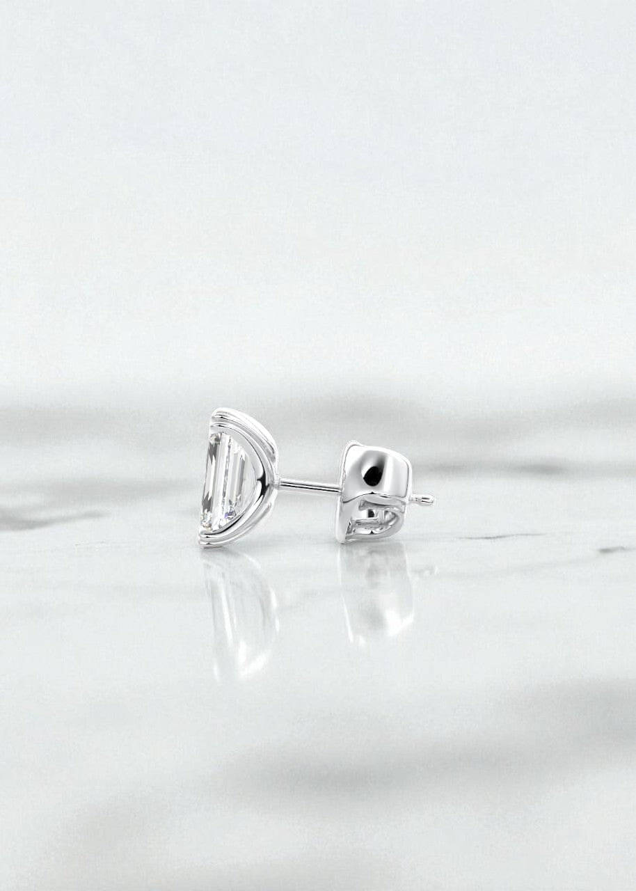 1.50Ct Double Scoop Emerald Cut Solitaire Lab Grown Diamond Stud Earrings
