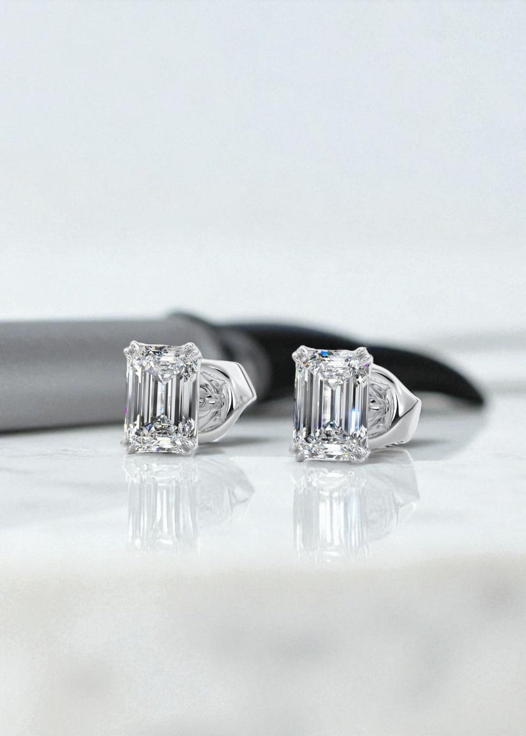 4 Carat Double Scoop Emerald Cut Moissanite Stud Earrings