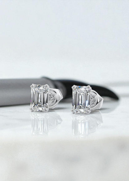 2.50 Ct Double Scoop Emerald Cut Lab-Grown Stud Earrings