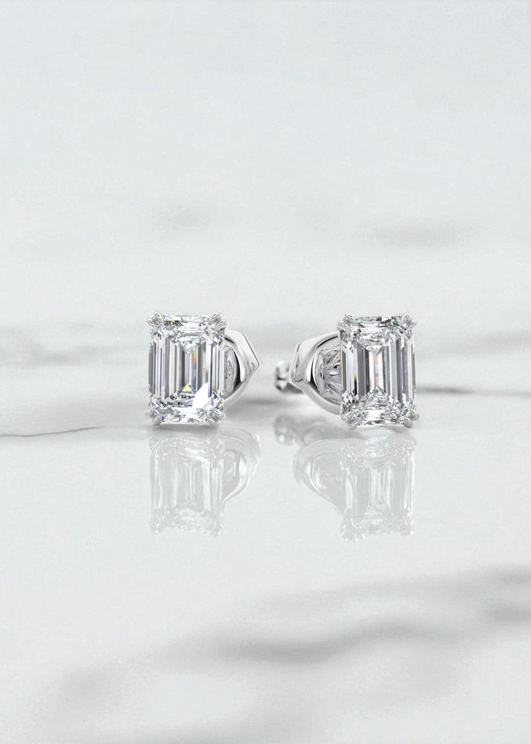 4 Carat Double Scoop Emerald Cut Moissanite Stud Earrings