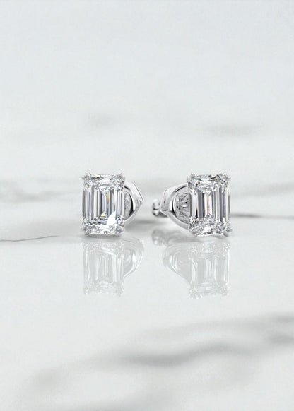 2.50 Ct Double Scoop Emerald Cut Lab-Grown Stud Earrings