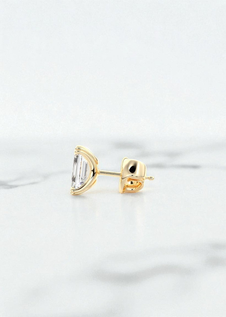 4 Carat Double Scoop Emerald Cut Moissanite Stud Earrings