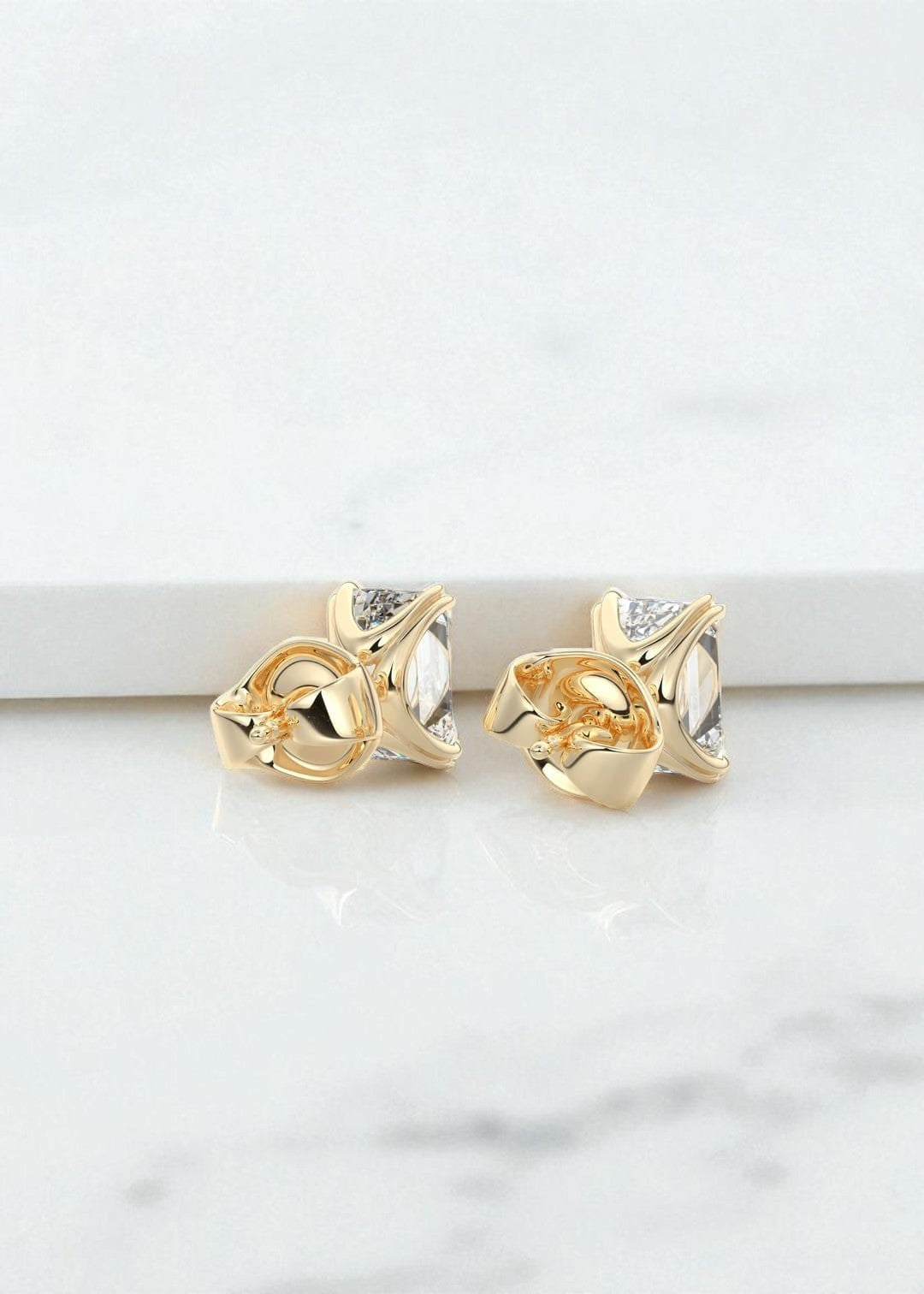 4 Carat Double Scoop Emerald Cut Moissanite Stud Earrings