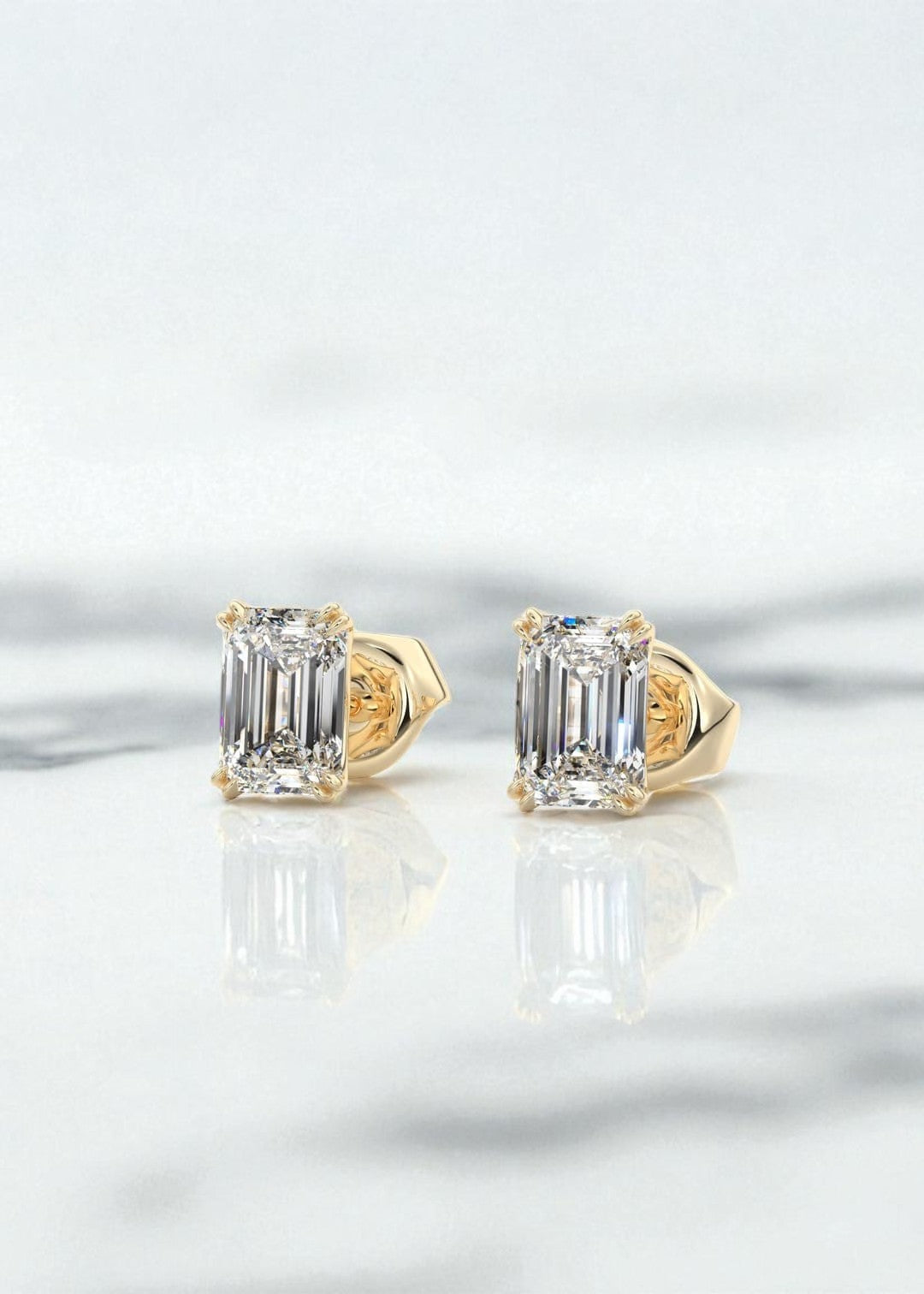 4 Carat Double Scoop Emerald Cut Moissanite Stud Earrings