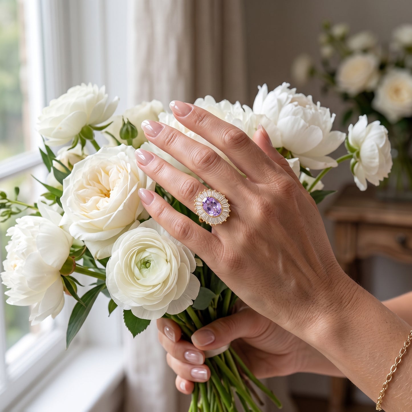 5.110 CT Oval Amethyst Halo Engagement Lab Grown Diamond