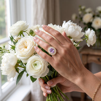 5.110 CT Oval Amethyst Halo Engagement Lab Grown Diamond