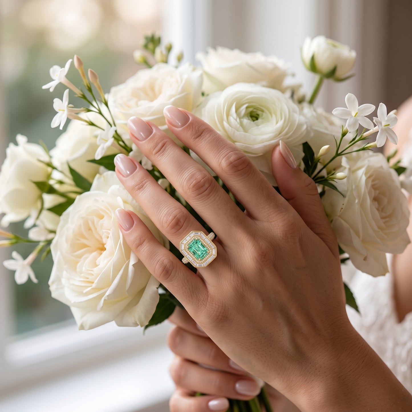 4.00 CT Radiant Cut Emerald Lab Grown Diamond Halo Engagement Ring
