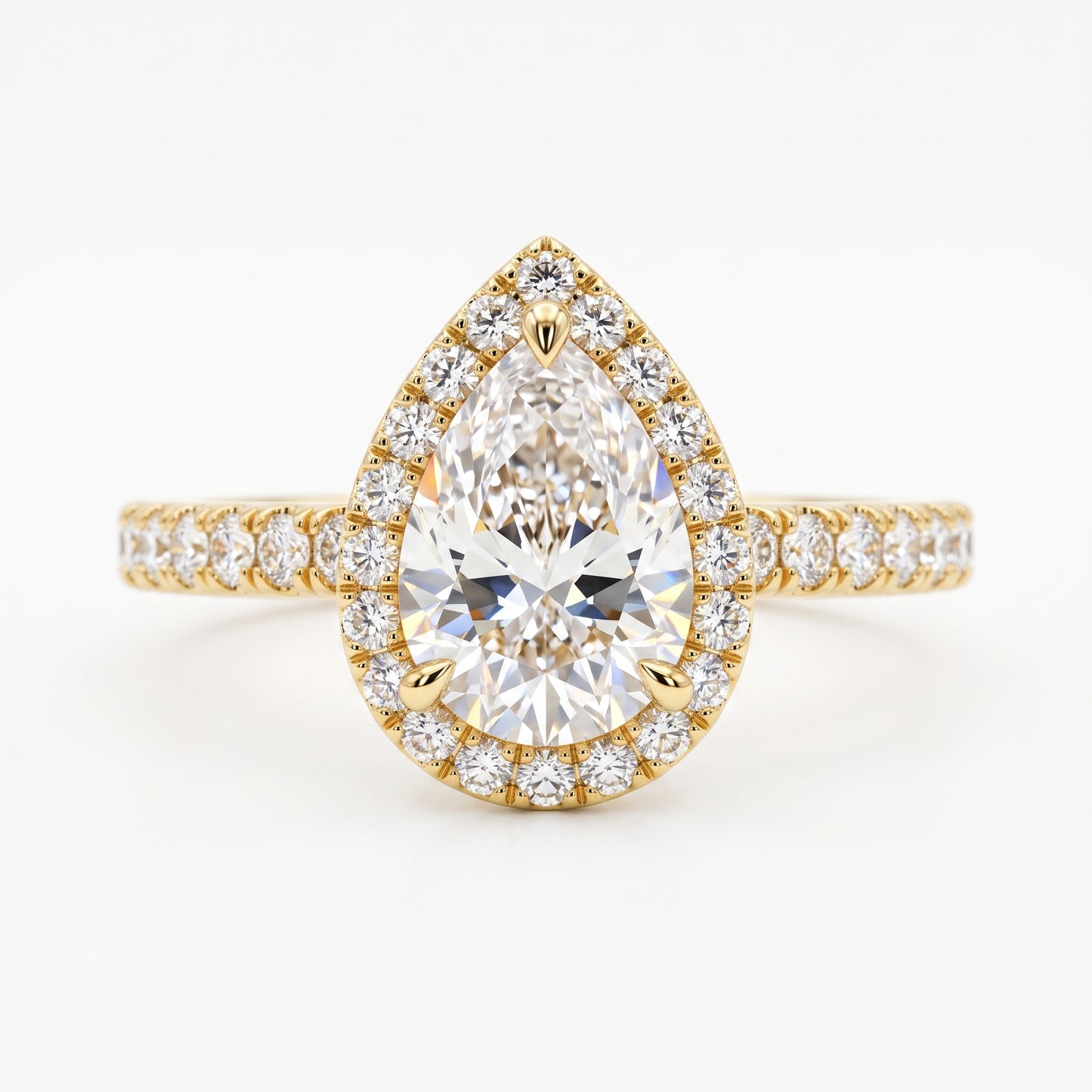 1.00ct Pear Cut Halo Pave Lab-Grown Engagement Ring