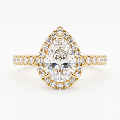 1.00ct Pear Cut Halo Pave Lab-Grown Engagement Ring