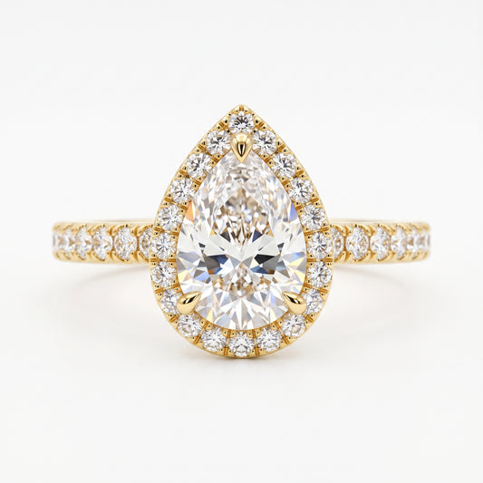 1.00ct Pear Cut Halo Pave Lab-Grown Engagement Ring